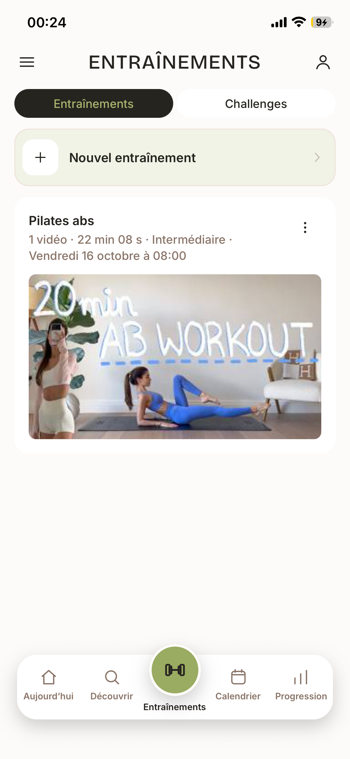 MyFitList : liste des entraînements et séance Pilates abs